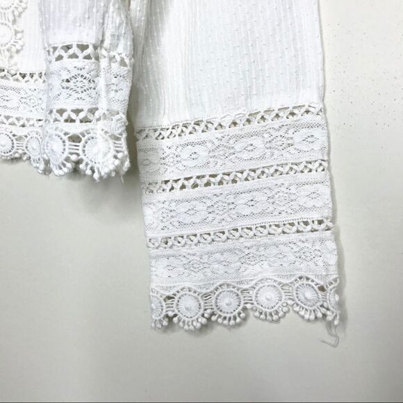 Zara Sz L White textured fabric lace trim blouse - Picture 1 of 6